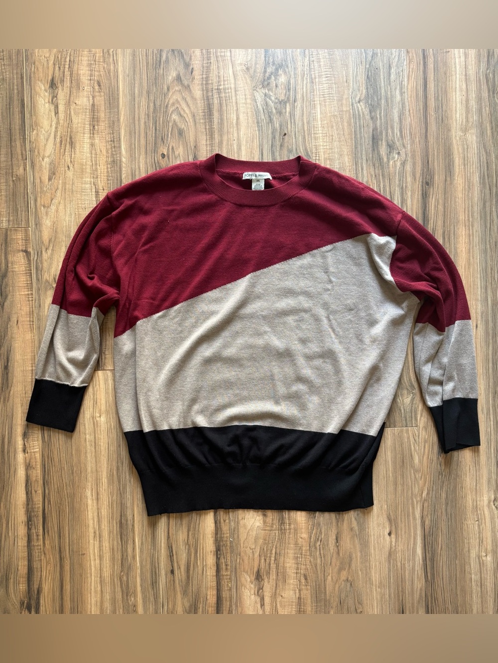 Women's Poppy & Whimsy Color Block Sweater Size 3XL Burgundy Black Cream